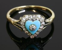 Lot 385 - An Edwardian diamond and enamel heart-shaped cluster ring