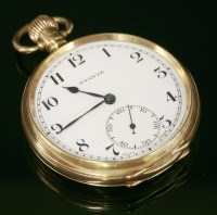 Lot 596 - A 9ct gold open-faced top wind pocket watch