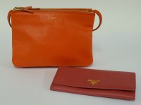 Lot 455 - A Celine 'Trio' coral leather handbag