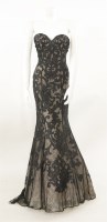 Lot 281 - A Jovani black lace strapless fishtail evening dress