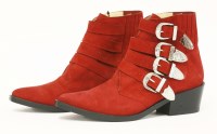Lot 162 - A pair of Toga Pulla red suede ankle boots