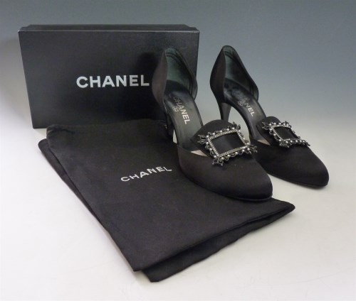 Lot 168 - A pair of Chanel black satin Louis XIV-style court shoes
