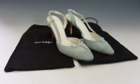 Lot 169 - A pair of Chanel light blue canvas slingback heeled shoes