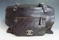 Lot 400 - A Chanel chocolate caviar 'Pocket in the City' Grand Shopper camera case GST flap tote bag