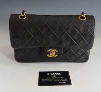 Lot 392 - A Chanel vintage 2.55 double flap black quilted lambskin classic shoulder bag