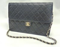 Lot 394 - A Chanel vintage black quilted lambskin single flap bag