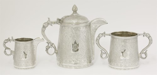 Lot 52 - A Kashmir style silver-plated three-piece coffee set