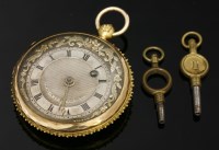 Lot 590 - A three-colour gold key wound Swiss open-faced pocket watch