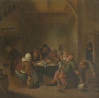 Lot 235 - Follower of Jan Miense Molenaer
PEASANTS MAKING MERRY IN A TAVERN
Oil on panel
42 x 42cm