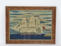 Lot 447 - A Victorian sailor's woolwork picture of a frigate