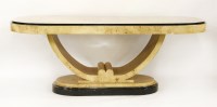 Lot 433 - An Art Deco style bird's eye maple and ebonised dining table