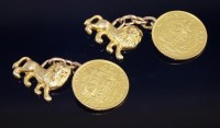Lot 276 - A pair of gold half sovereign and half pound coin cufflinks