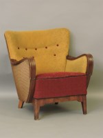 Lot 387 - A 1940s walnut framed armchair