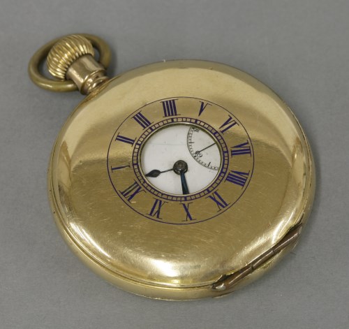 Lot 18 - A rolled gold Schierwater & Lloyd of Liverpool half hunter pocket watch