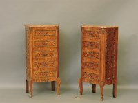 Lot 528 - A pair of Louis XVI style narrow five drawer chests