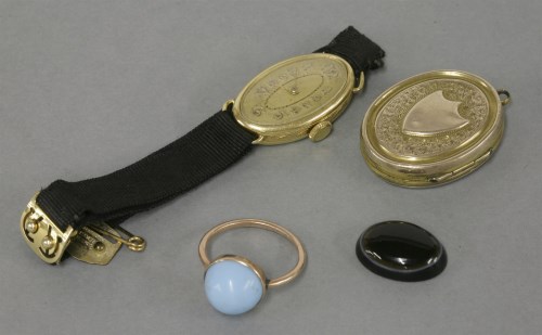 Lot 4 - An Art Deco gold ladies mechanical strap watch
