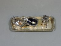 Lot 111 - A silver condiment set and tray