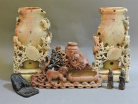 Lot 136 - A pair of Chinese carved soapstone vases