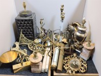 Lot 184 - Brass and pottery table lamps