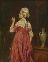 Lot 314 - Talbot Hughes (1869-1942)
'THE MINIATURE' - THREE-QUARTER LENGTH PORTRAIT OF A LADY IN A PINK DRESS
Signed l.r.