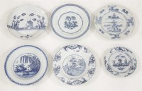 Lot 2 - Six English blue and white delft Plates