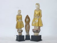 Lot 394 - Three Thai carved alabaster and parcel gilt Deities