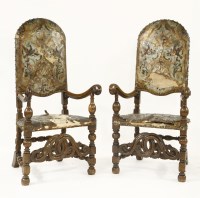 Lot 349 - A pair of Dutch walnut and gyldenlaeder armchairs