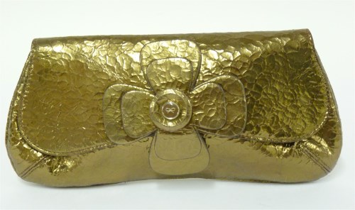 Lot 119 - An Anya Hindmarch metallic gold coloured crackled effect leather clutch bag