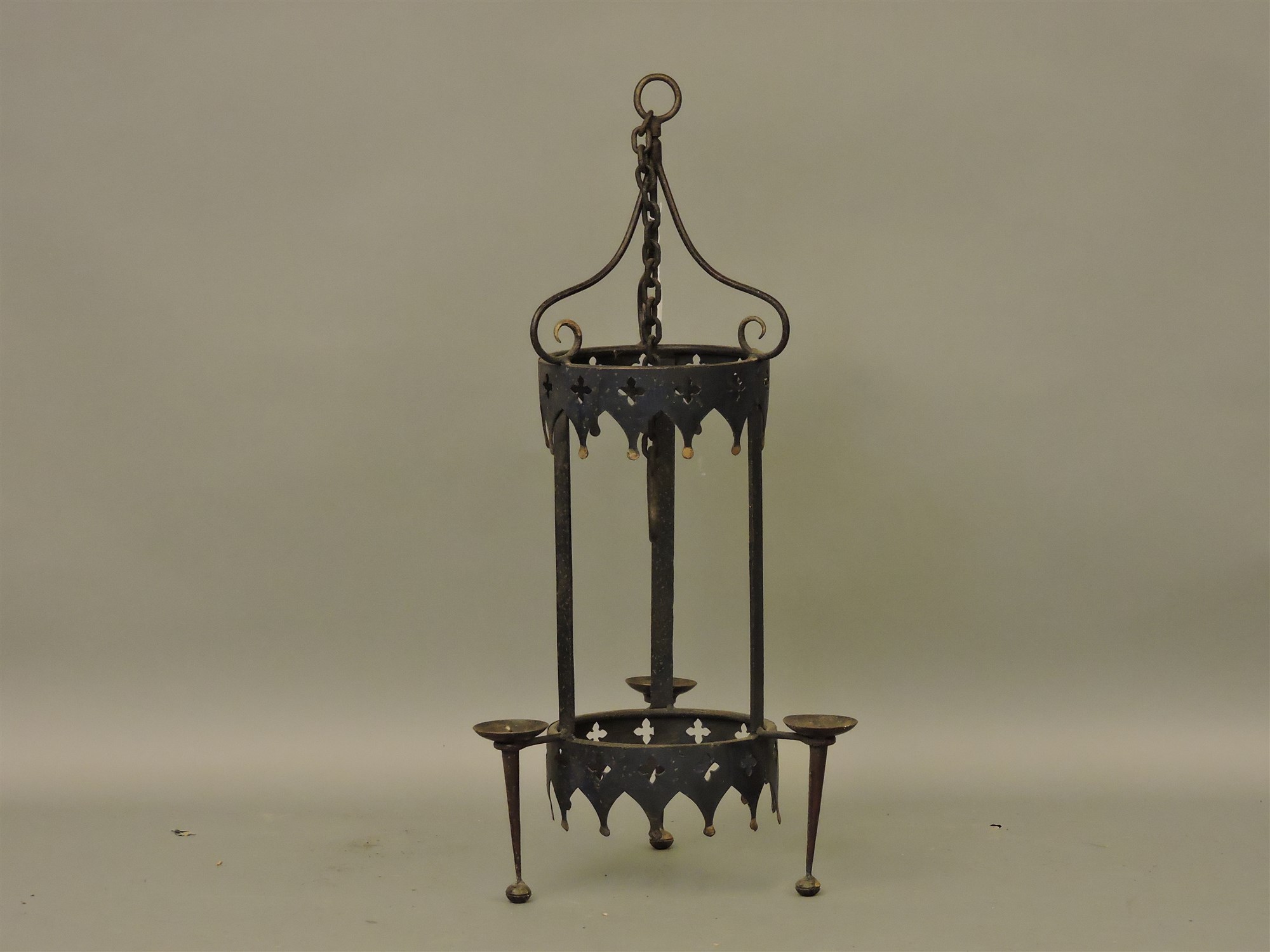 Lot 312 A Gothic style wrought iron candelabra