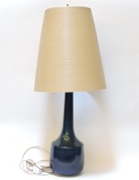 Lot 144 - A blue glazed pottery table lamp