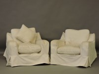 Lot 439 - A pair of 20th century large white upholstered Heals armchairs