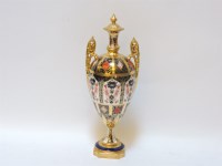 Lot 149 - A Royal Crown Derby Imari pattern porcelain urn and cover