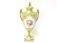 Lot 160 - A Royal Crown Derby porcelain twin handled urn and cover