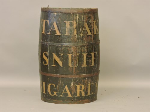 Lot 502 - A Dutch tobacconist's half barrel advertising stand