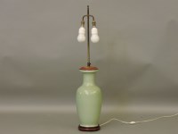 Lot 335A - A large celadon glazed table lamp