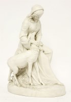 Lot 18 - A Victorian Parian figure of a girl comforting a deer