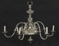 Lot 525 - A large silver-plated six-branch electrolier