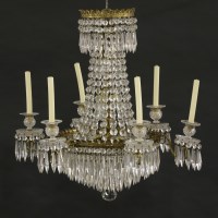 Lot 431 - A cut glass and gilt bronze six-branch chandelier