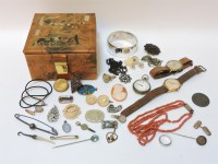 Lot 64 - A box of Victorian and later jewellery and watches