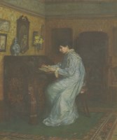 Lot 261 - Douglas G Crocket (exh.1901-1909)
A WOMAN SEATED AT HER BUREAU WRITING A LETTER
Signed l.l.