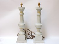 Lot 248 - A pair of grey painted turned table lamp bases