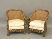 Lot 536 - A pair of carved beechwood bergère chairs