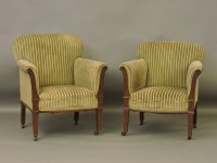 Lot 560A - A pair of Edwardian ladies and gentleman's Adam style overstuffed upholstered chairs