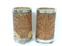 Lot 167 - An interesting pair of silver mounted Indian bamboo brush pots