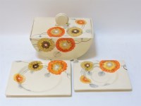 Lot 144 - A Clarice Cliff Royal Staffordshire 'The Biarritz' semi circular dish and cover