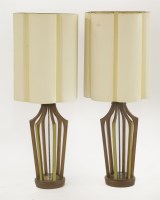 Lot 446 - A pair of teak table lamps
