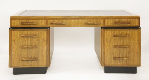 Lot 153 - An Art Deco walnut pedestal desk