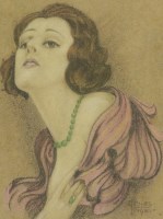 Lot 308 - ...Giles (20th century)
PORTRAIT STUDY OF A YOUNG WOMAN WITH A GREEN NECKLACE
Indistinctly signed and dated 1930 l.r.