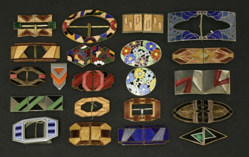 Lot 15 - A collection of Edwardian and Art Deco enamel buckles