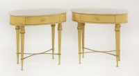 Lot 419 - A pair of Italian oval maple and brass-mounted side tables